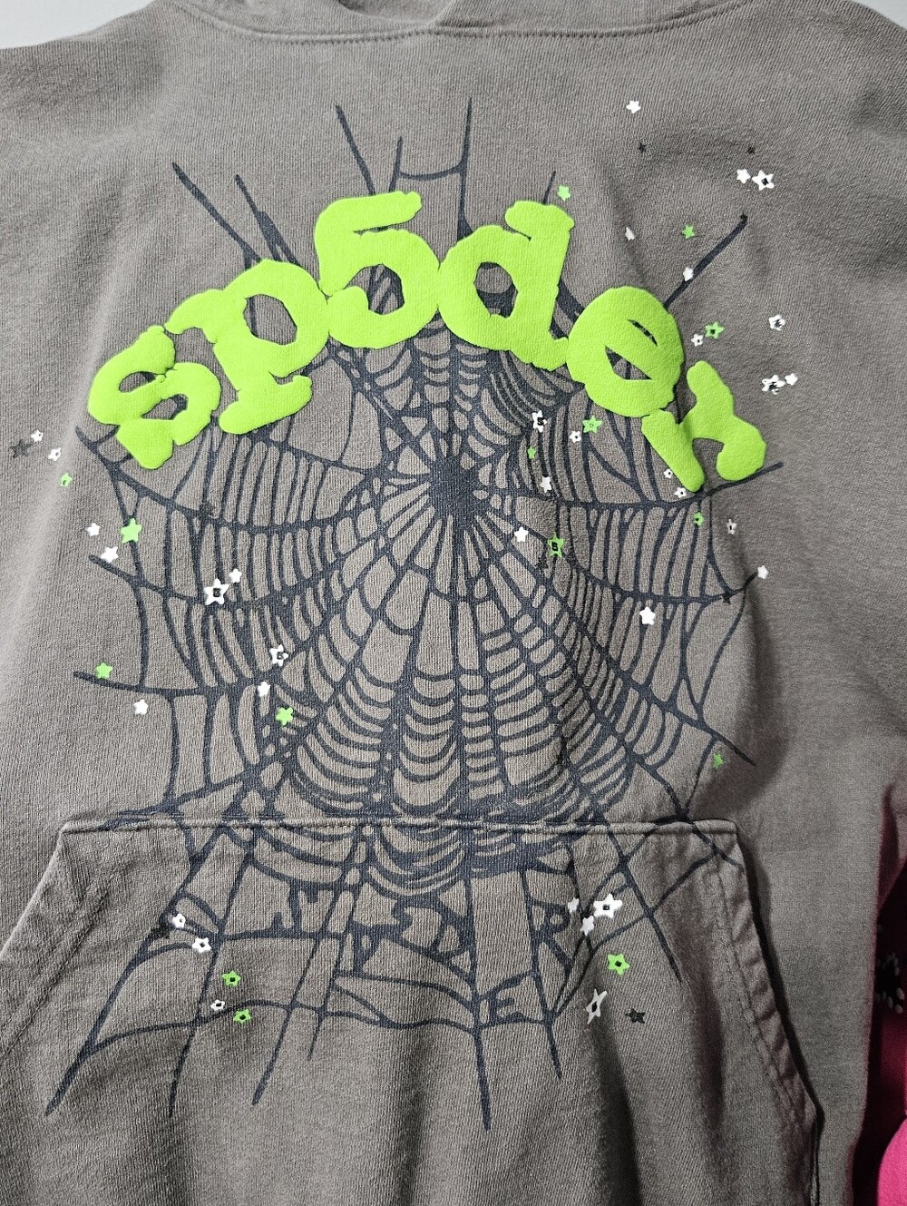 Green Sp5der Graphic Hoodie with Spiderweb Design